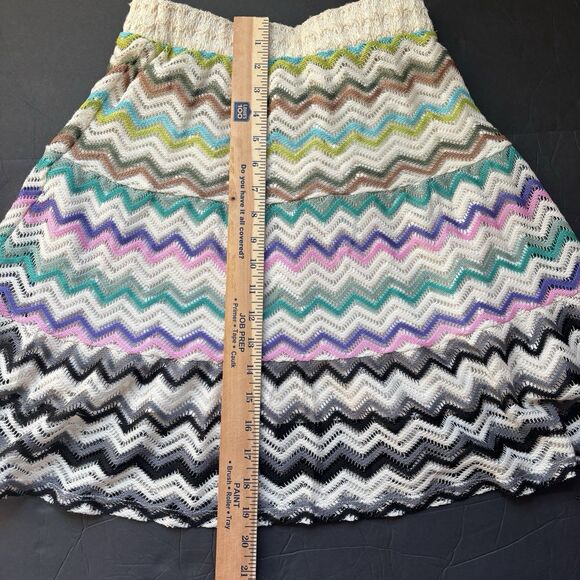 Vintage Lapis Crochet Chevron Knit Skirt Mini A-Line Y2K Boho Festival Stretch - Picture 7 of 11